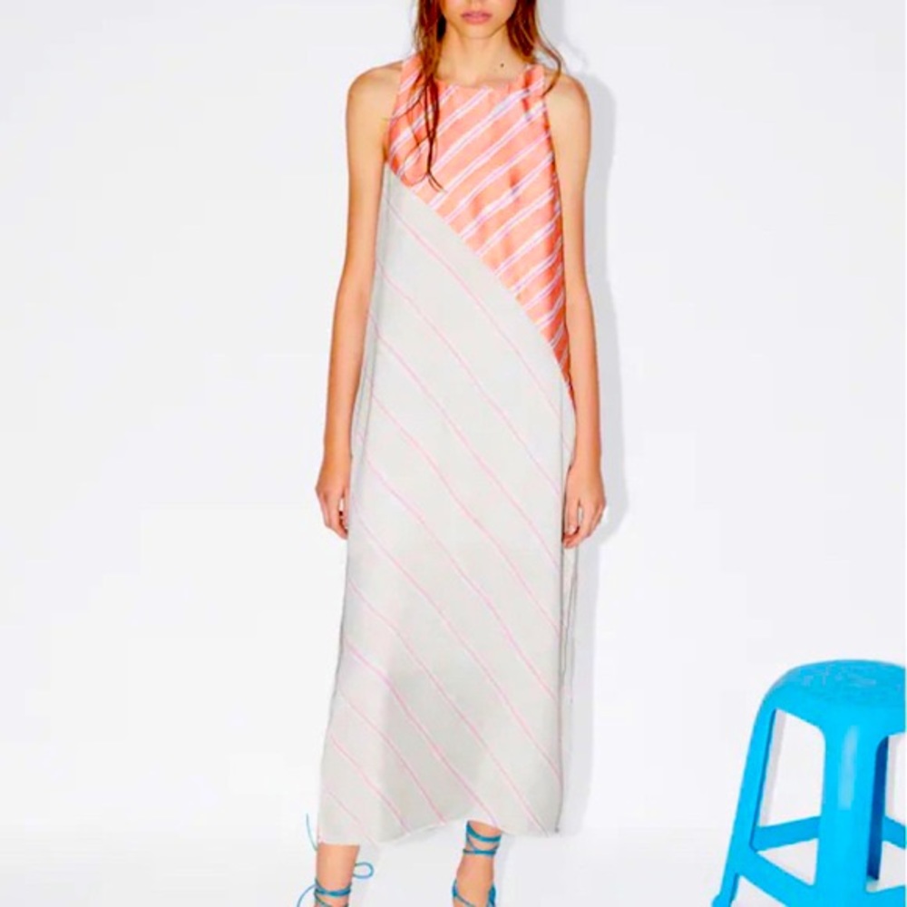 Zara Striped Satin Maxi Dress